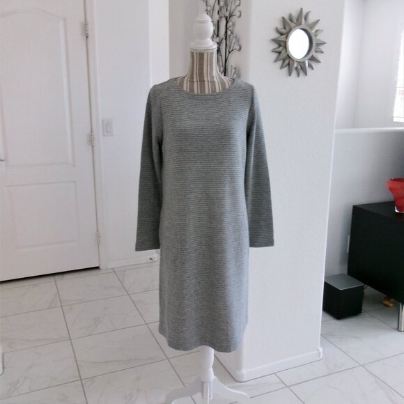 New J. Jill Sweater Sheath Dress Gray Long Sleeve Round Neck Pockets Small Tall - Picture 1 of 9